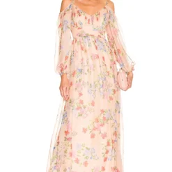 BCBGMAXAZRIA ROBE MAXI CHIFFON Iridescent Floral Bouquet