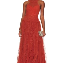 BCBGMAXAZRIA ROBE DE SOIRÉE PLEATED Cinnamon Stick