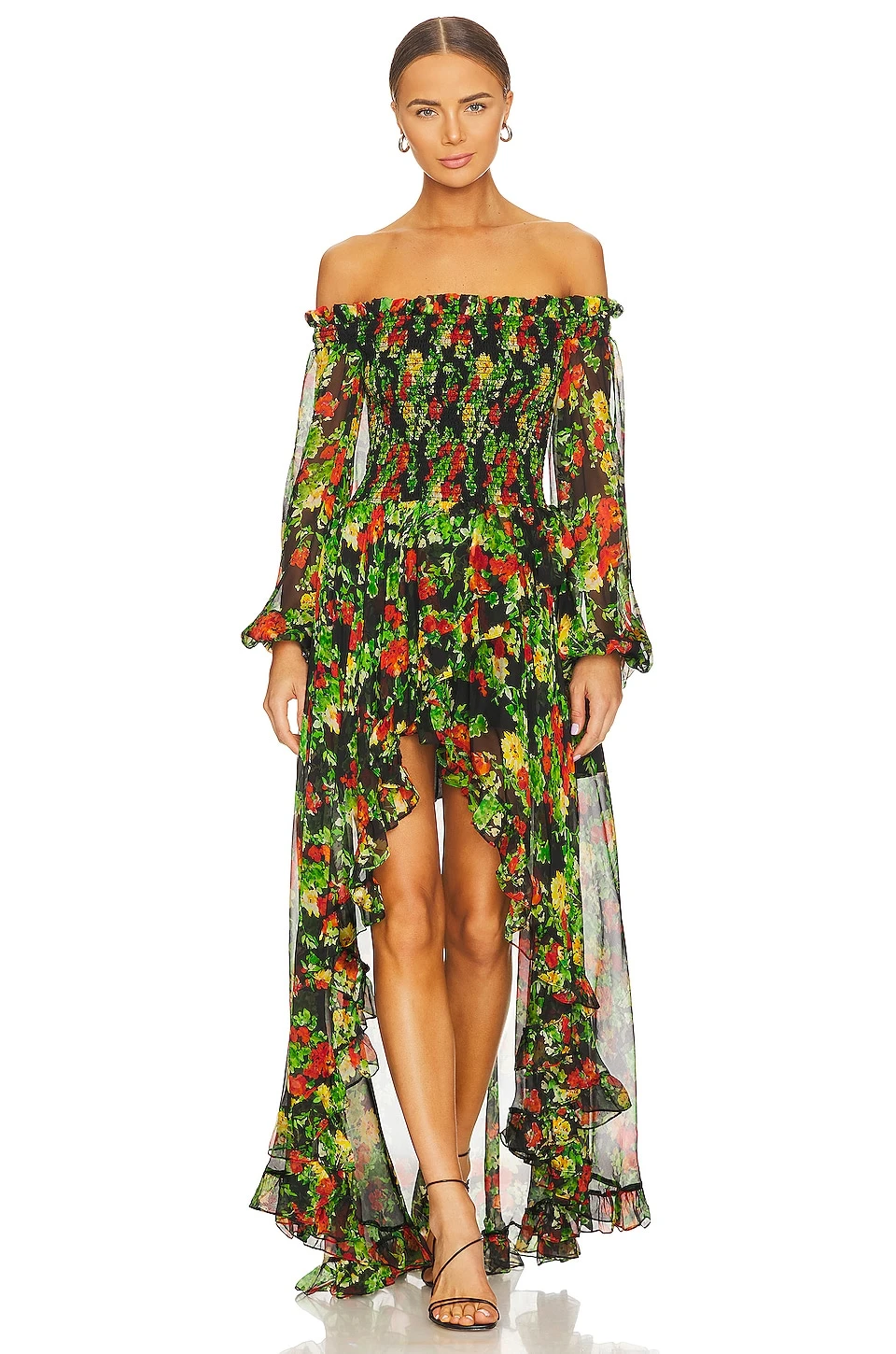 ROBE DE SOIRÉE AMBROSSIA Yellow Red Noir Floral