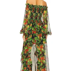 ROBE DE SOIRÉE AMBROSSIA Yellow Red Noir Floral -Promos Charmenta Boutique CLNR WD113 V3