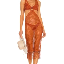 Camila Coelho ROBE MI-LONGUE LANDRY Rust