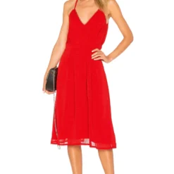 ROBE MIDI DROITE À BRETELLES INES Racing Red