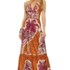 JOHANNA ORTIZ ROBE MAXI RITOS DE DUELO Toile Mustard Orange, Ecru, & Wine -Promos Charmenta Boutique JORR WD15 V1