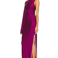ROBE MAXI KHRIYA PEARL TRIM Cranberry -Promos Charmenta Boutique KHAR WD3 V3