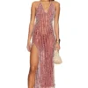 ROBE MAXI V-NECK HAND CROCHET Gold Flame