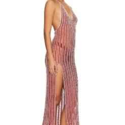 ROBE MAXI V-NECK HAND CROCHET Gold Flame -Promos Charmenta Boutique MYBR WD2 V2