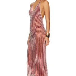 ROBE MAXI V-NECK HAND CROCHET Gold Flame -Promos Charmenta Boutique MYBR WD2 V3