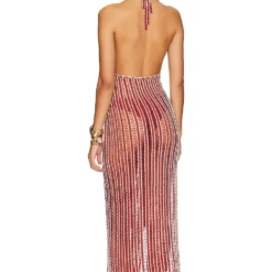 ROBE MAXI V-NECK HAND CROCHET Gold Flame -Promos Charmenta Boutique MYBR WD2 V4